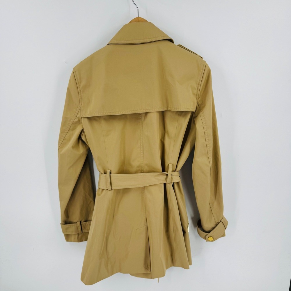 Michael Michael Kors Womens Tan Asymmetrical Zip Trench Coat Gold Hardware L - Picture 2 of 6